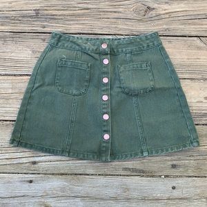 Melville | Green denim button down mini skirt 26